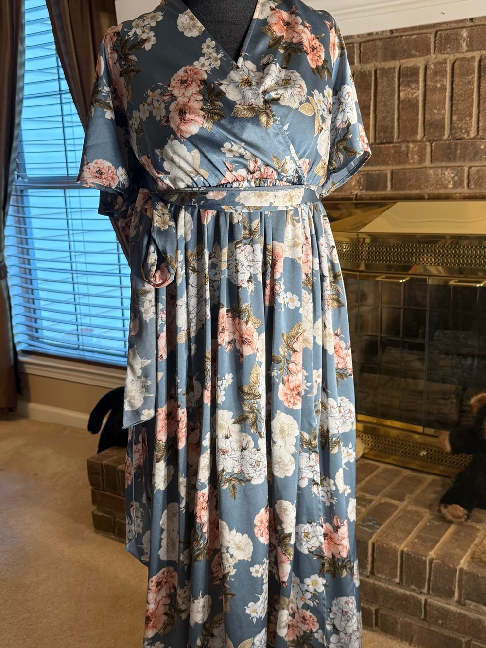 Baltic Born Dusty Blue Floral Wrap Maxi Dress